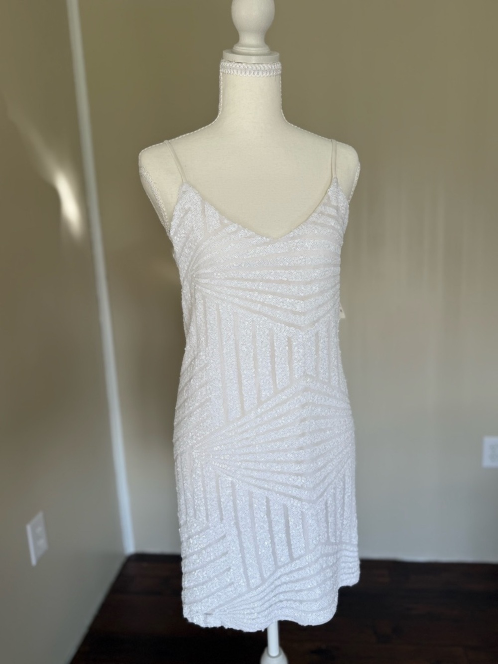 NEW Aqua mini dress White Sequin Spaghetti Straps wedding bride bridal engagemen - Picture 2 of 14